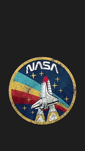 Retro NASA Space Shuttle Emblem with Vintage Distressed Texture and Starry Sky Design HD phone wallpaper
