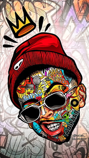 Colorful Graffiti Style Portrait of a Smiling Man with Red Beanie and Sunglasses, MC STAN VECTOR ART, mc stan vector art , Stanny , mc stan vector , MC STAN, trending , mc stan , mc stan trending , mcstan HD phone wallpaper