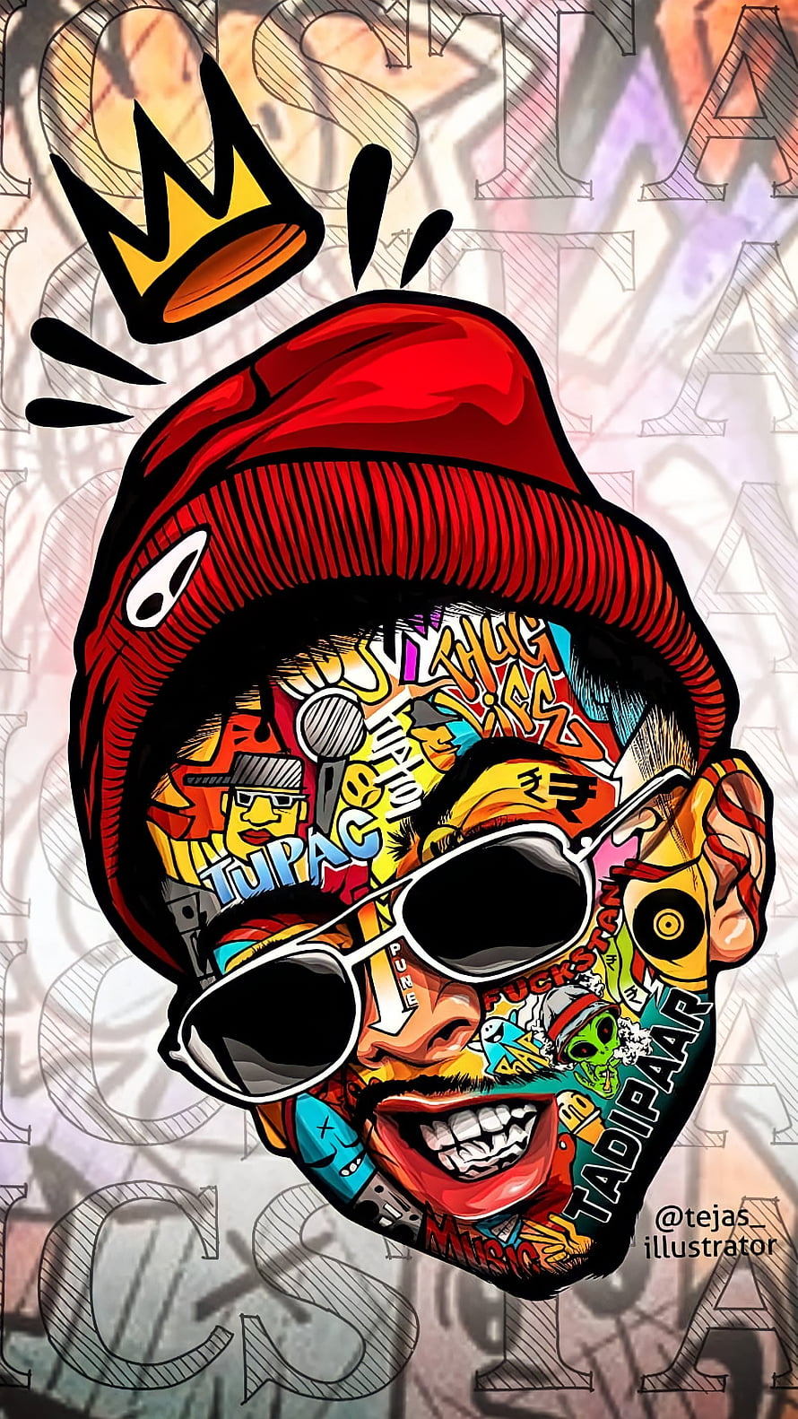 Colorful Graffiti Style Portrait of a Smiling Man with Red Beanie and Sunglasses, MC STAN VECTOR ART, mc stan vector art , Stanny , mc stan vector , MC STAN, trending , mc stan , mc stan trending , mcstan HD phone wallpaper