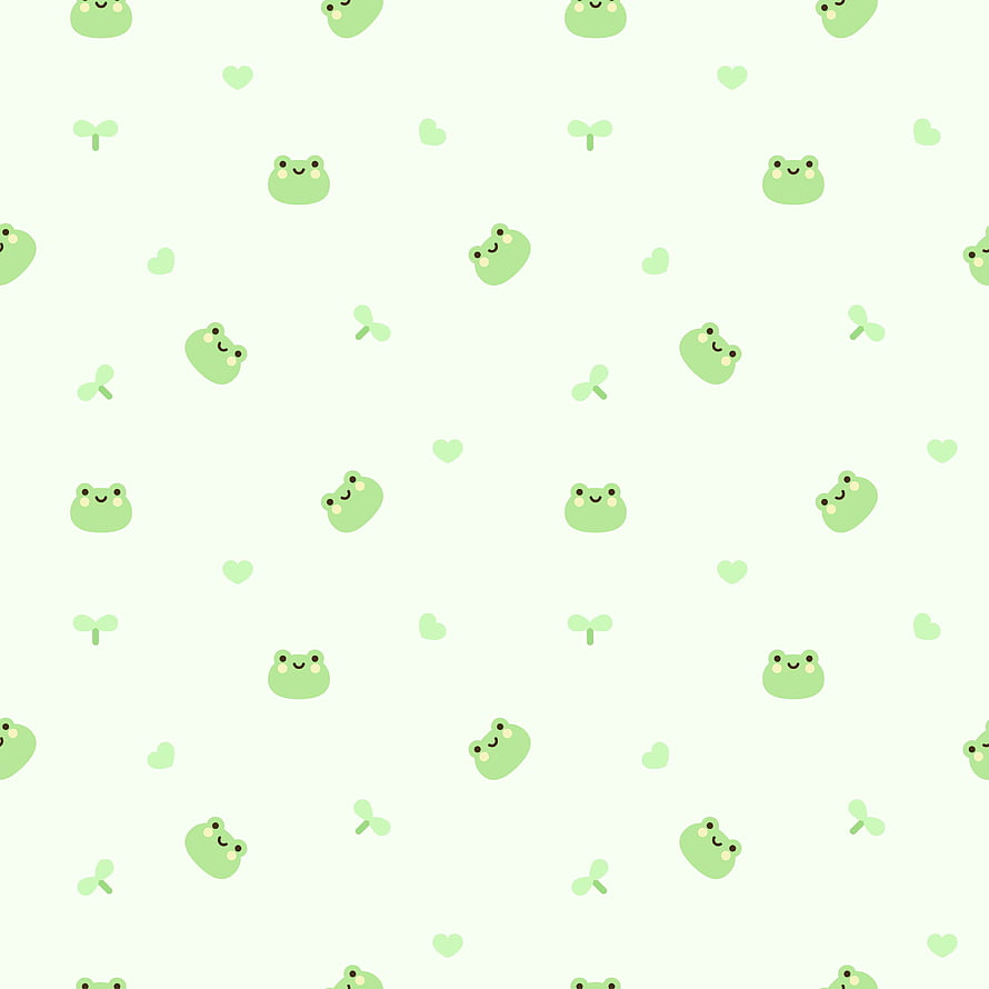 Cute Green Frog Seamless Pattern with Hearts and Sprouts HD phone wallpaper