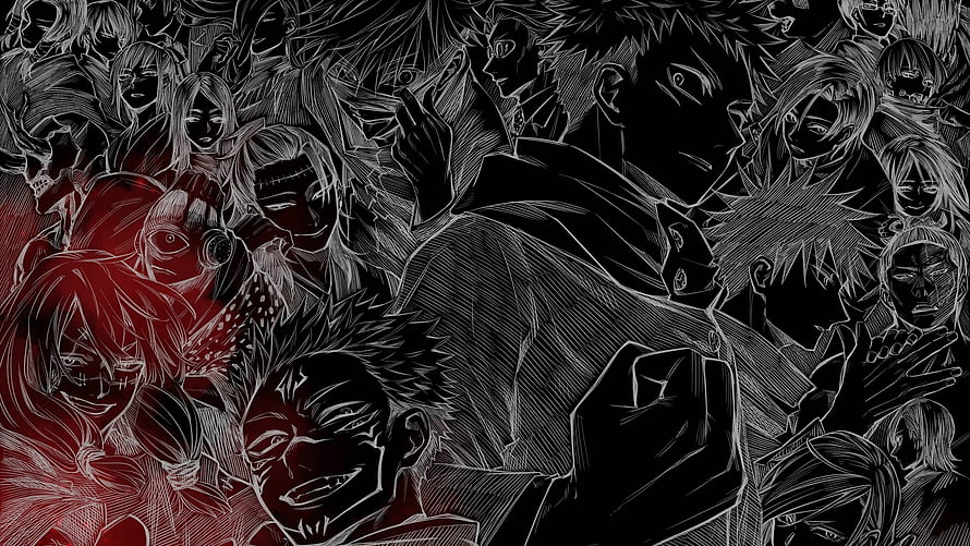 Jujutsu Kaisen Dark Anime Artwork Featuring Gojo Satoru and Sukuna in Black and Red HD wallpaper