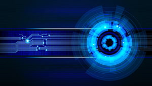 Futuristic Blue Circuit Board and Digital HUD Interface Technology Background HD wallpaper