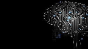 Artificial Intelligence Circuit Brain with Binary Code on Black Background HD wallpaper
