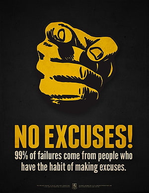No Excuses Motivational Poster with Yellow T-Rex Head on Black Background HD phone wallpaper