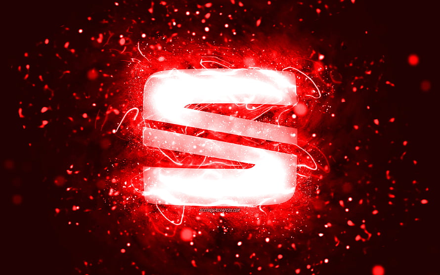 Glowing White Seat Logo on Fiery Red Particle Background HD wallpaper