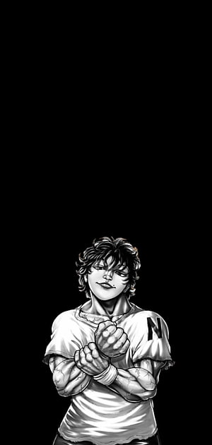 Baki Hanma Black and White Manga Style Portrait with Crossed Arms HD phone wallpaper