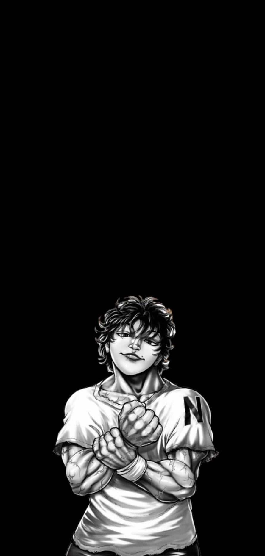 Baki Hanma Black and White Manga Style Portrait with Crossed Arms HD phone wallpaper