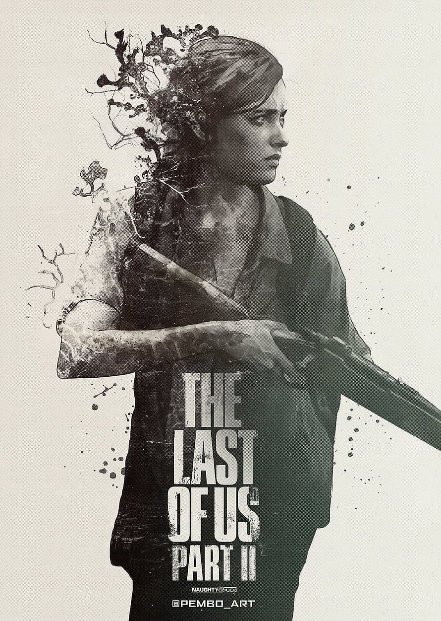 The Last of Us Part II Ellie Grayscale Portrait with Shotgun and Ink Splatter Art HD phone wallpaper