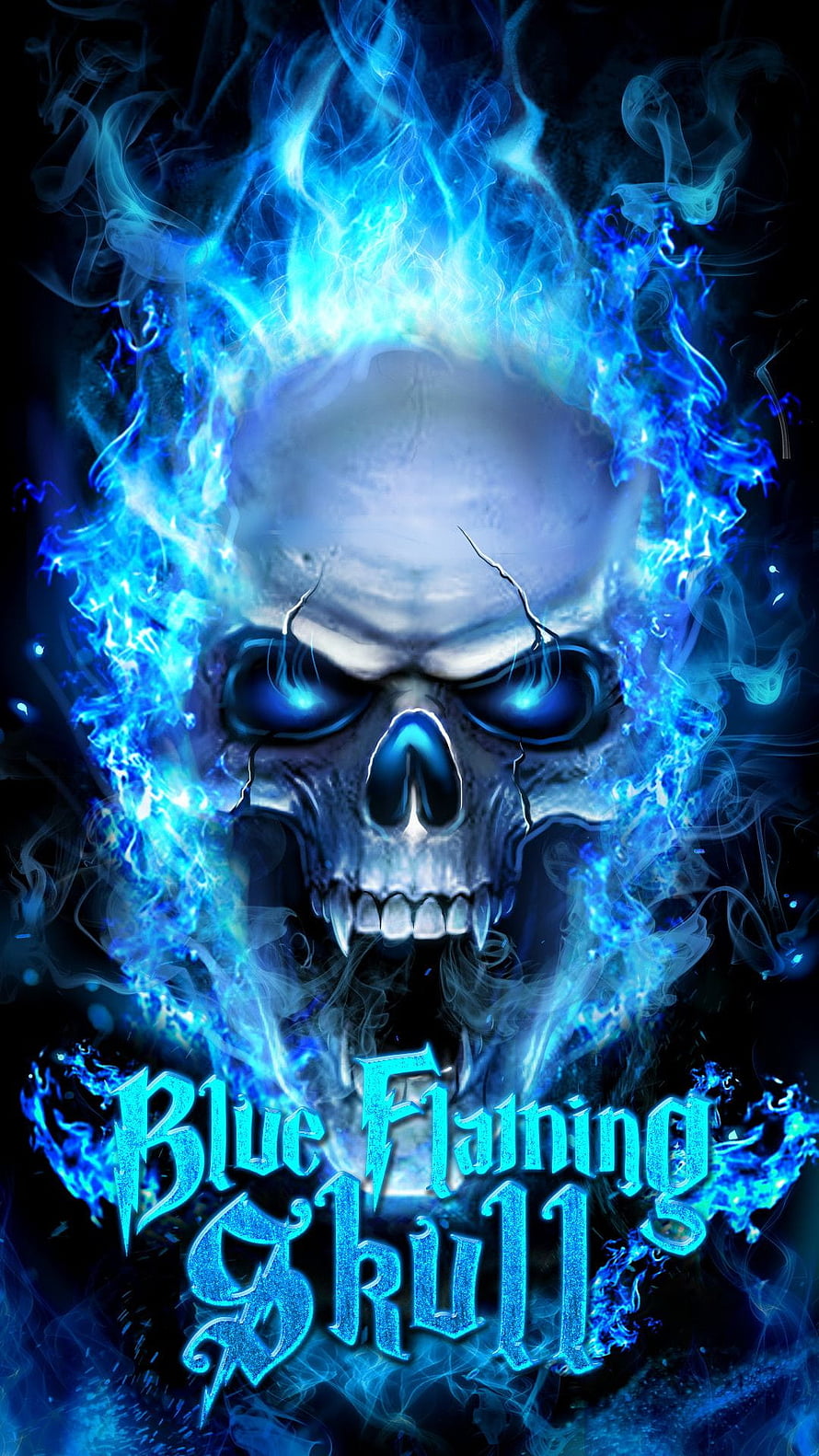 Mystical Blue Flaming Skull With Glowing Eyes And Ethereal Fire HD phone wallpaper