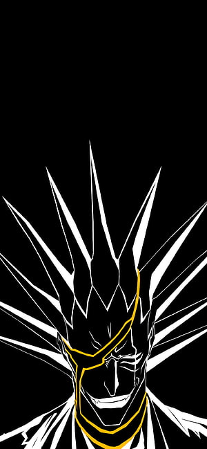 Kenpachi Zaraki Minimalist Line Art Portrait with Golden Accents on Black Background HD phone wallpaper