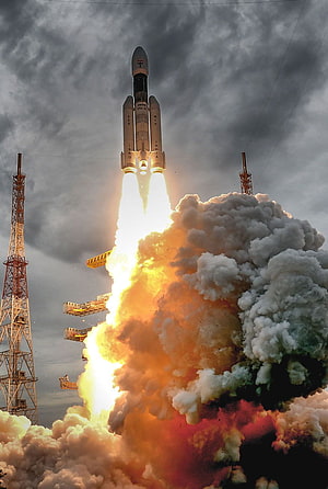 ISRO Chandrayaan 2 Rocket Launch With Intense Flame And Smoke Plume HD phone wallpaper