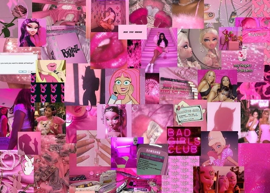 Hot Pink Baddie Aesthetic Collage with Bratz and Barbie References HD wallpaper