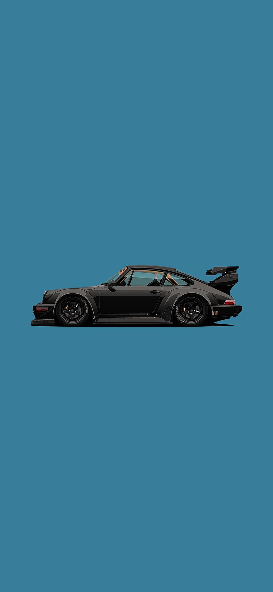 Black Porsche 911 Widebody Side Profile on Blue Background HD phone wallpaper