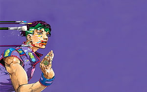 Jotaro Kujo from JoJo's Bizarre Adventure in a minimalist anime illustration with paintbrushes and vibrant colors HD wallpaper