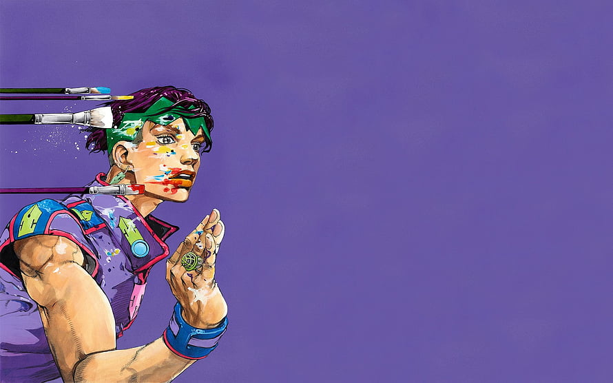 Jotaro Kujo from JoJo's Bizarre Adventure in a minimalist anime illustration with paintbrushes and vibrant colors HD wallpaper