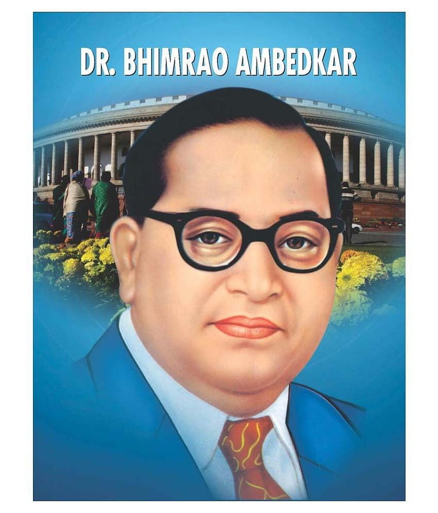 Dr. Bhimrao Ambedkar Portrait with Glasses and Blue Suit Against Parliament Building Background HD phone wallpaper