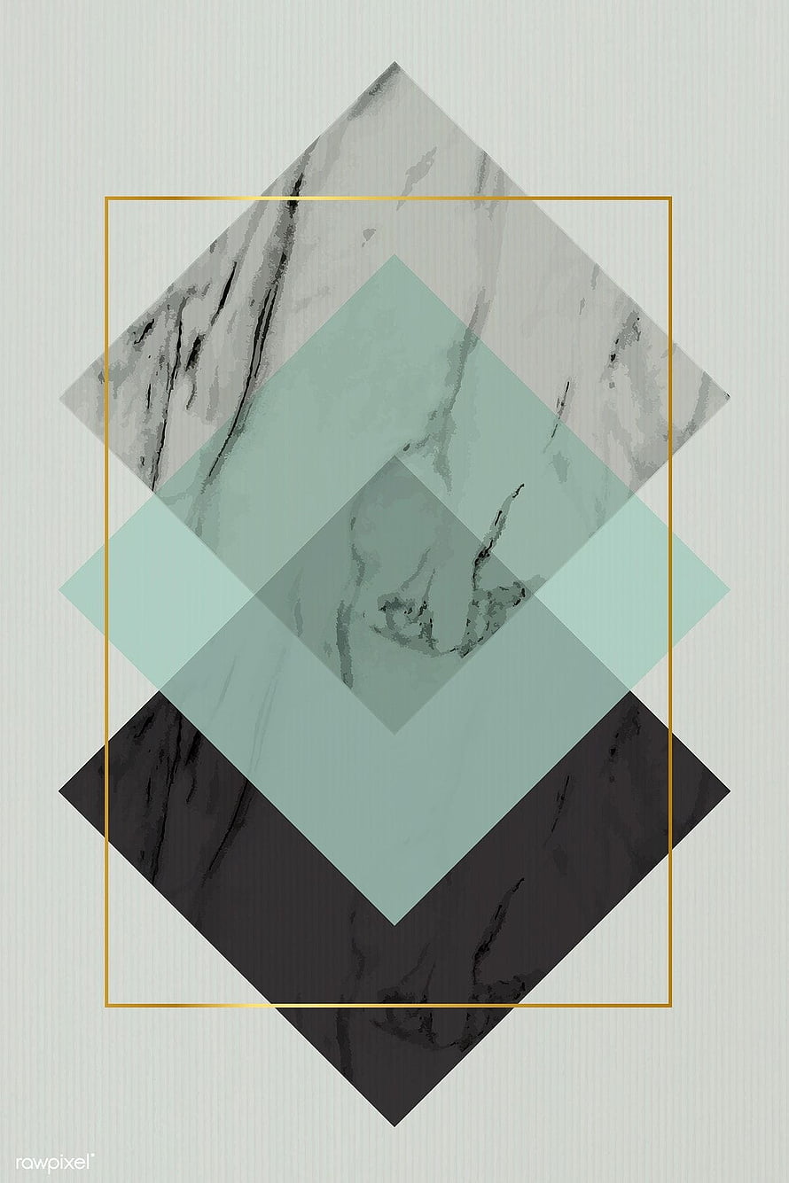 Minimalist Geometric Marble Diamond Pattern with Gold Frame and Mint Accents HD phone wallpaper