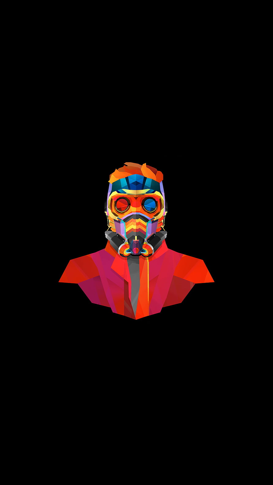 Vivid Low Poly Portrait of a Character Wearing a Gas Mask and Goggles on Black Background HD phone wallpaper