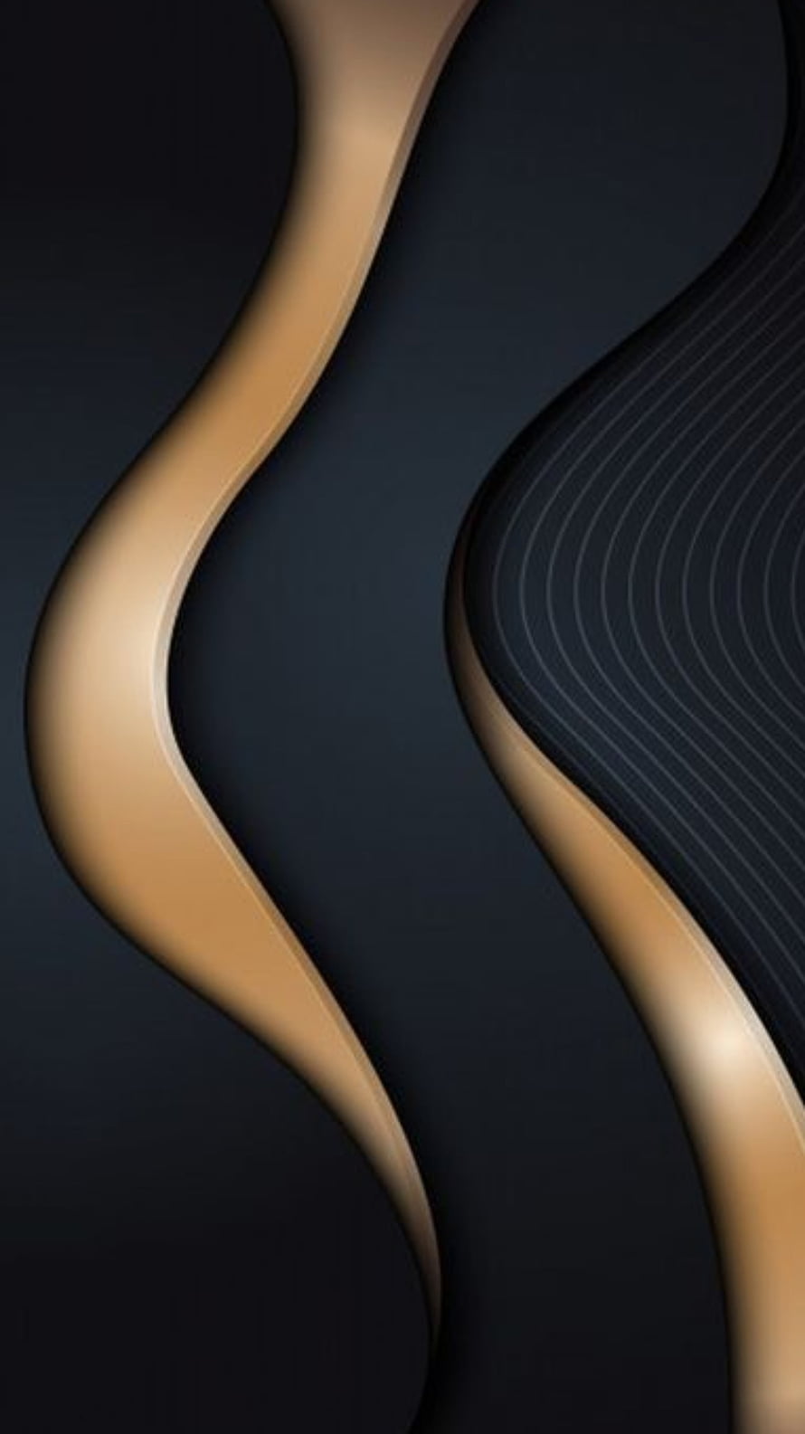 Abstract 3D Gold and Black Wavy Lines Wallpaper HD phone wallpaper