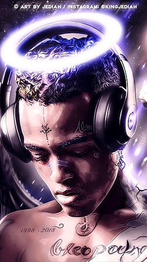 XXXTentacion Digital Portrait with Halo and Headphones HD phone wallpaper