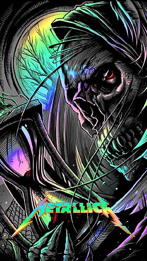 Metallica Logo With Dark Skeleton Reaper Illustration HD phone wallpaper