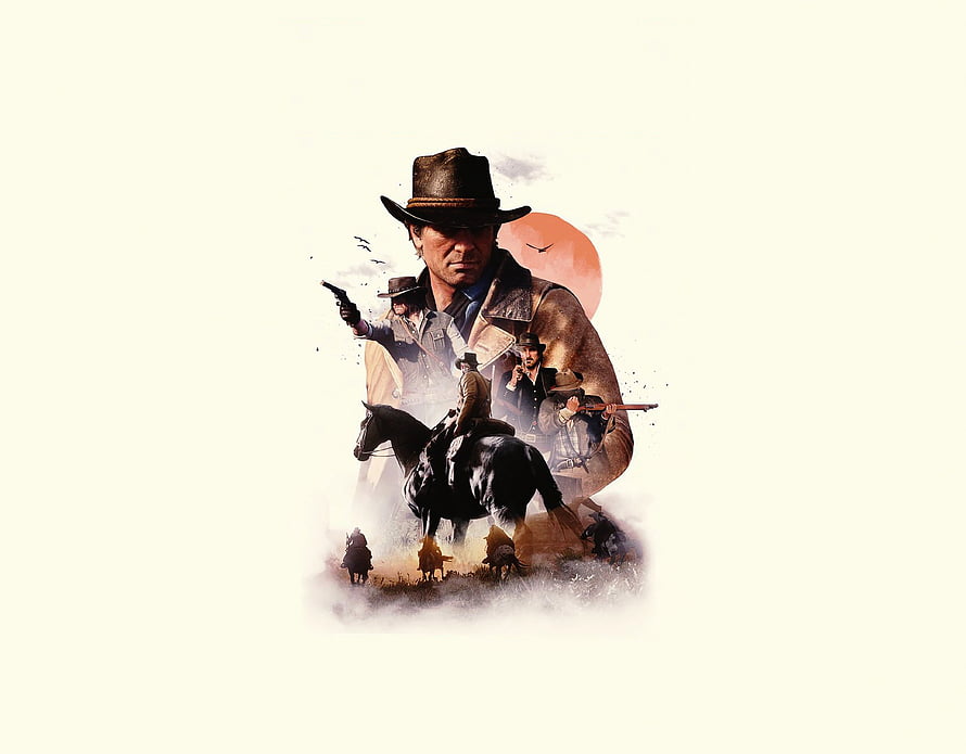 Red Dead Redemption 2 Western Frontier Artwork Featuring Cowboys and Horses HD wallpaper