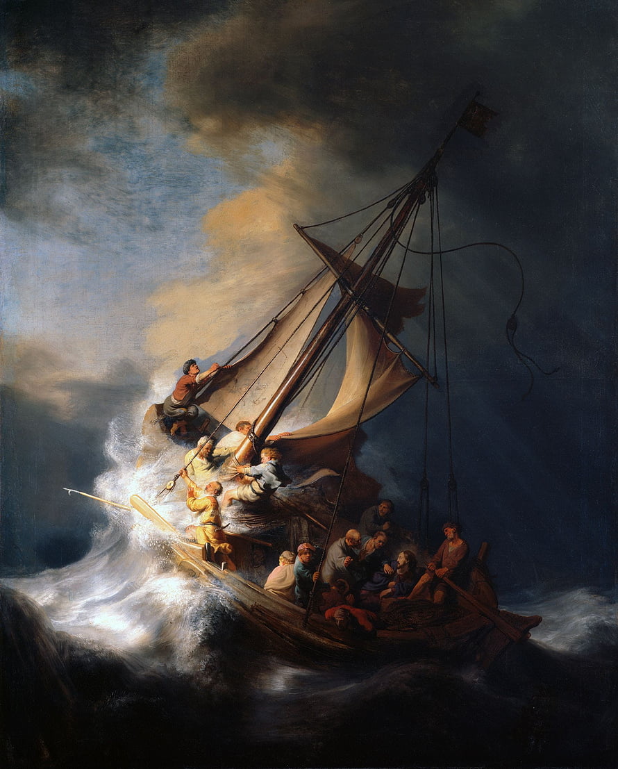 Christ In The Storm on The Sea of Galilee by Rembrandt, Dramatic Oil Painting of a Sailing Ship in Rough Seas HD phone wallpaper