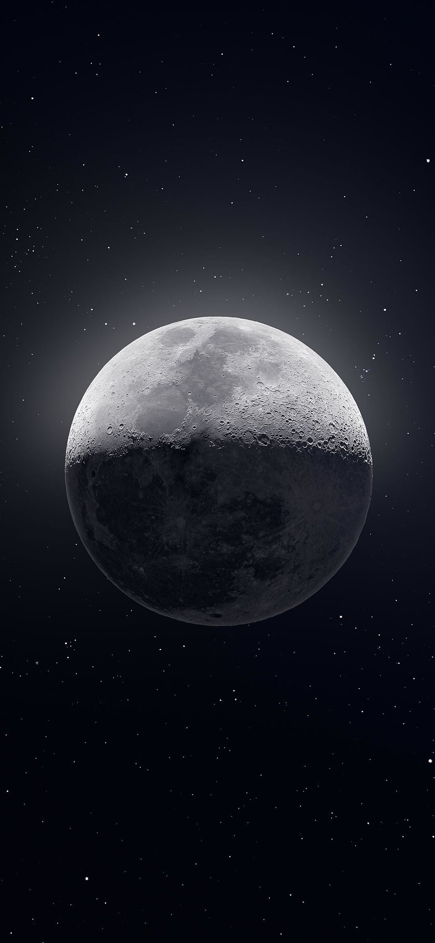 Gibbous Moon with Cratered Surface Floating in a Starry Deep Space Night Sky HD phone wallpaper