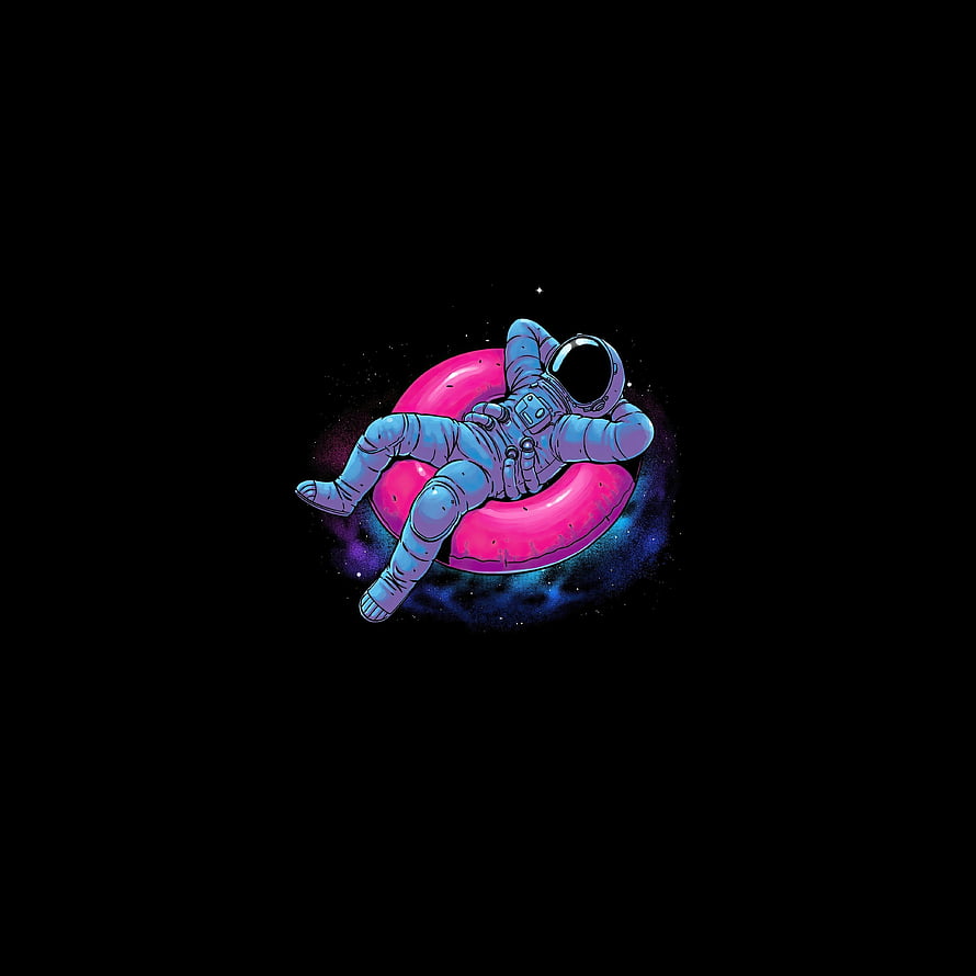 Astronaut Floating on Pink Donut in Space HD phone wallpaper
