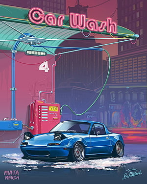 Mazda Miata MX-5 at a Neon Car Wash in a Cyberpunk City HD phone wallpaper