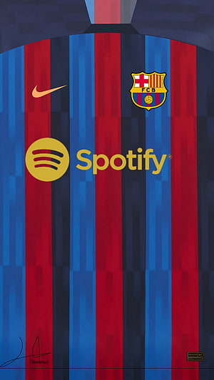 FC Barcelona 2022-23 Home Kit Close-Up With Spotify Sponsorship And Nike Logo HD phone wallpaper