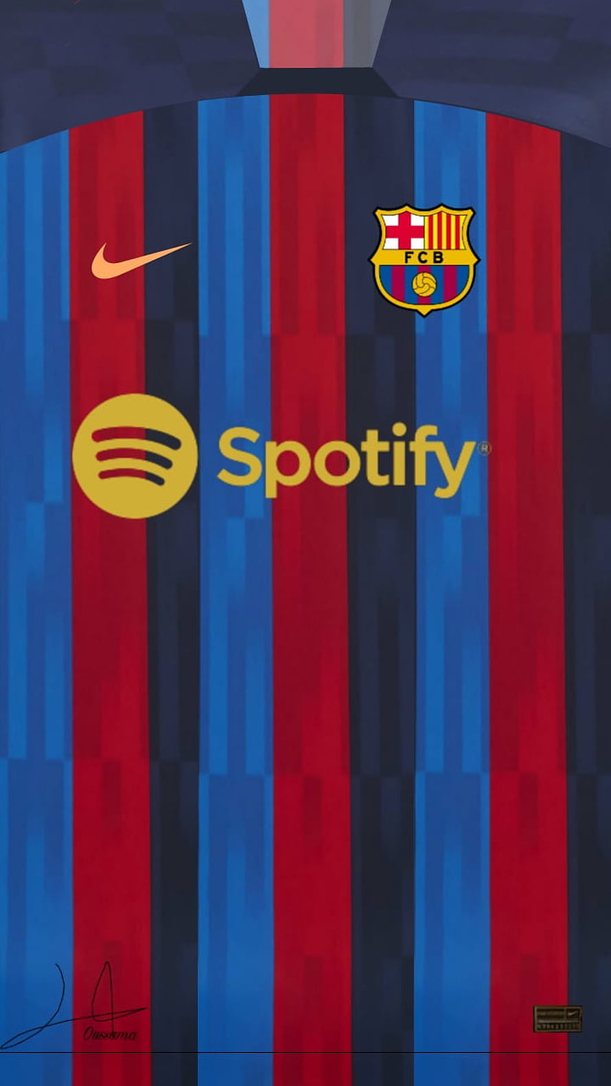FC Barcelona 2022-23 Home Kit Close-Up With Spotify Sponsorship And Nike Logo HD phone wallpaper