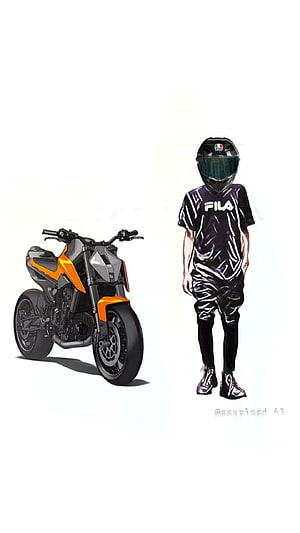 KTM 790 Motorcycle Concept Sketch with Biker Figure in Black Fila Outfit HD phone wallpaper