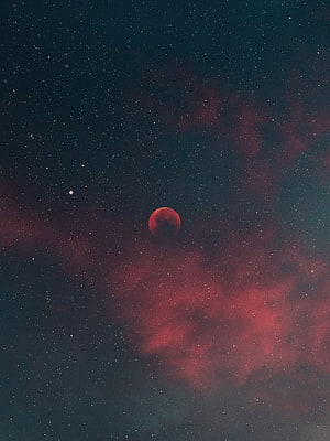 Blood Moon Eclipse Over Red Nebula Clouds in Starry Night Sky HD phone wallpaper