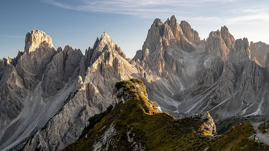 Dramatic Dolomites Mountain Range in Italy at Golden Hour HD wallpaper