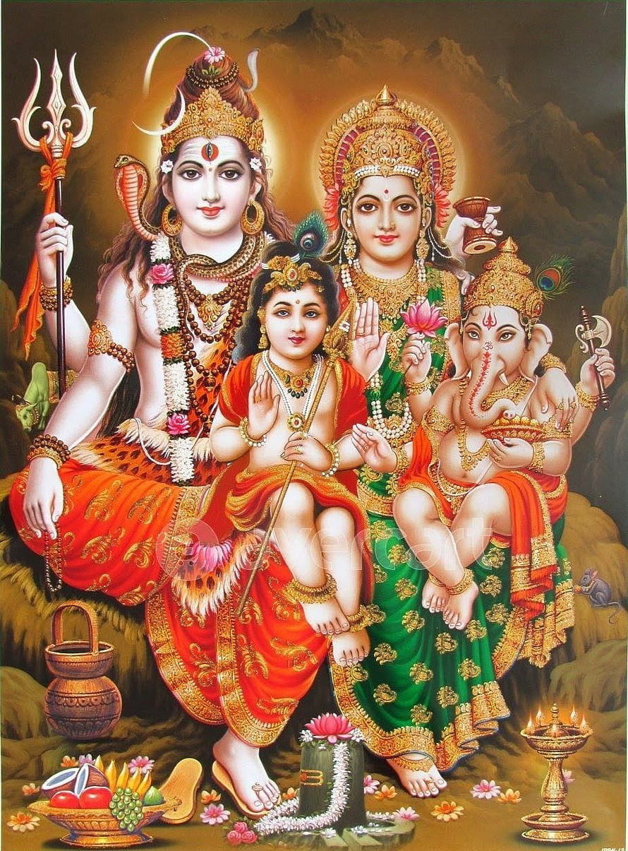 Hindu Deities Shiva Parvati Ganesha and Kartikeya Family Portrait HD phone wallpaper