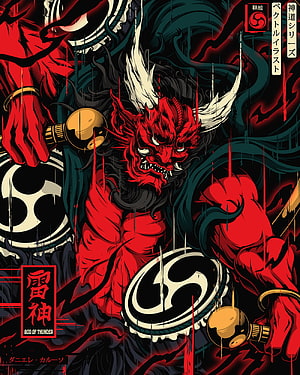 Raijin God of Thunder Japanese Mythology Illustration HD phone wallpaper