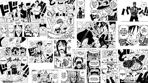 One Piece Manga Panel Collage Featuring Luffy and Pirate Crew Adventures HD wallpaper