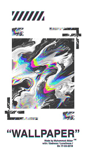 Off White Style Glitch Art Wallpaper with Liquid Marble and Neon Distortion HD phone wallpaper