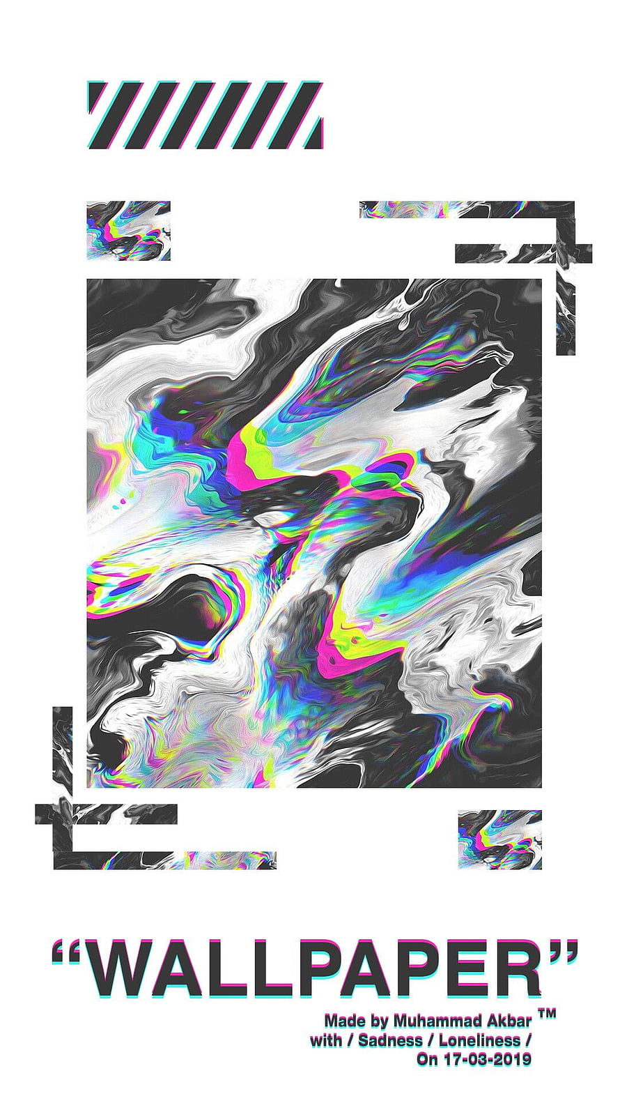 Off White Style Glitch Art Wallpaper with Liquid Marble and Neon Distortion HD phone wallpaper