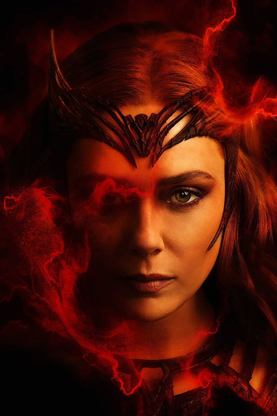 Scarlet Witch Wanda Maximoff Cinematic Portrait with Red Chaos Magic HD phone wallpaper