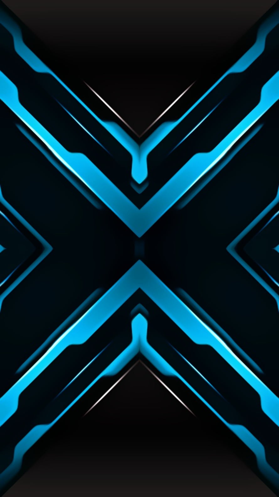 Abstract Geometric X Pattern with Glowing Cyan Neon Lines on Black Background HD phone wallpaper
