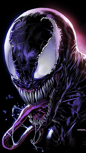 Venom Character Portrait With Purple Neon Glow And Sharp Teeth HD phone wallpaper