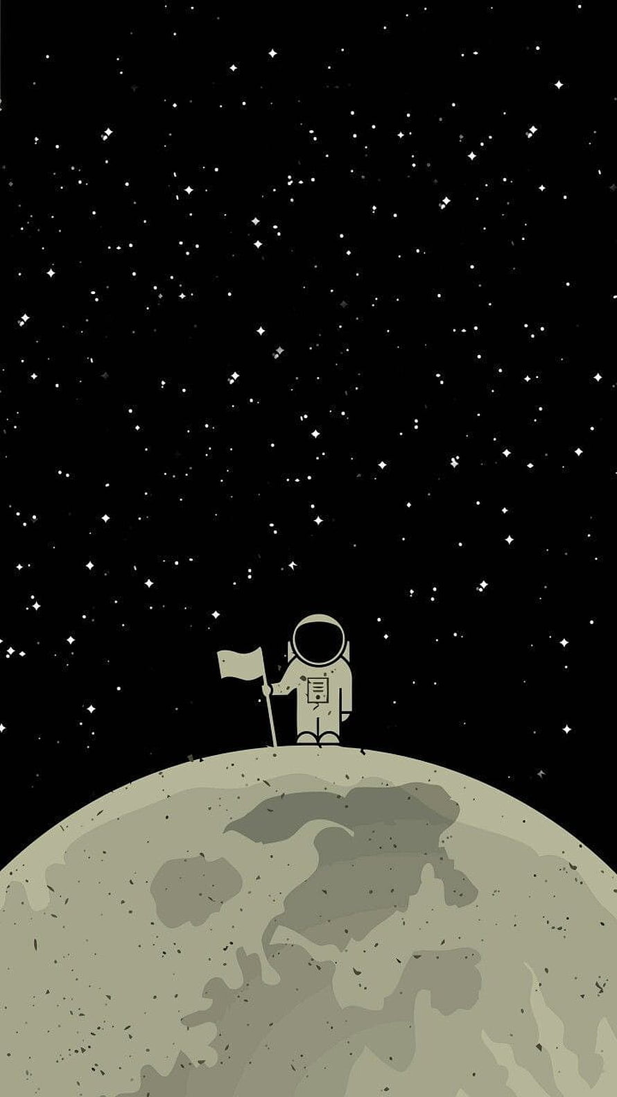 Minimalist astronaut planting a flag on the moon under a starry night sky HD phone wallpaper