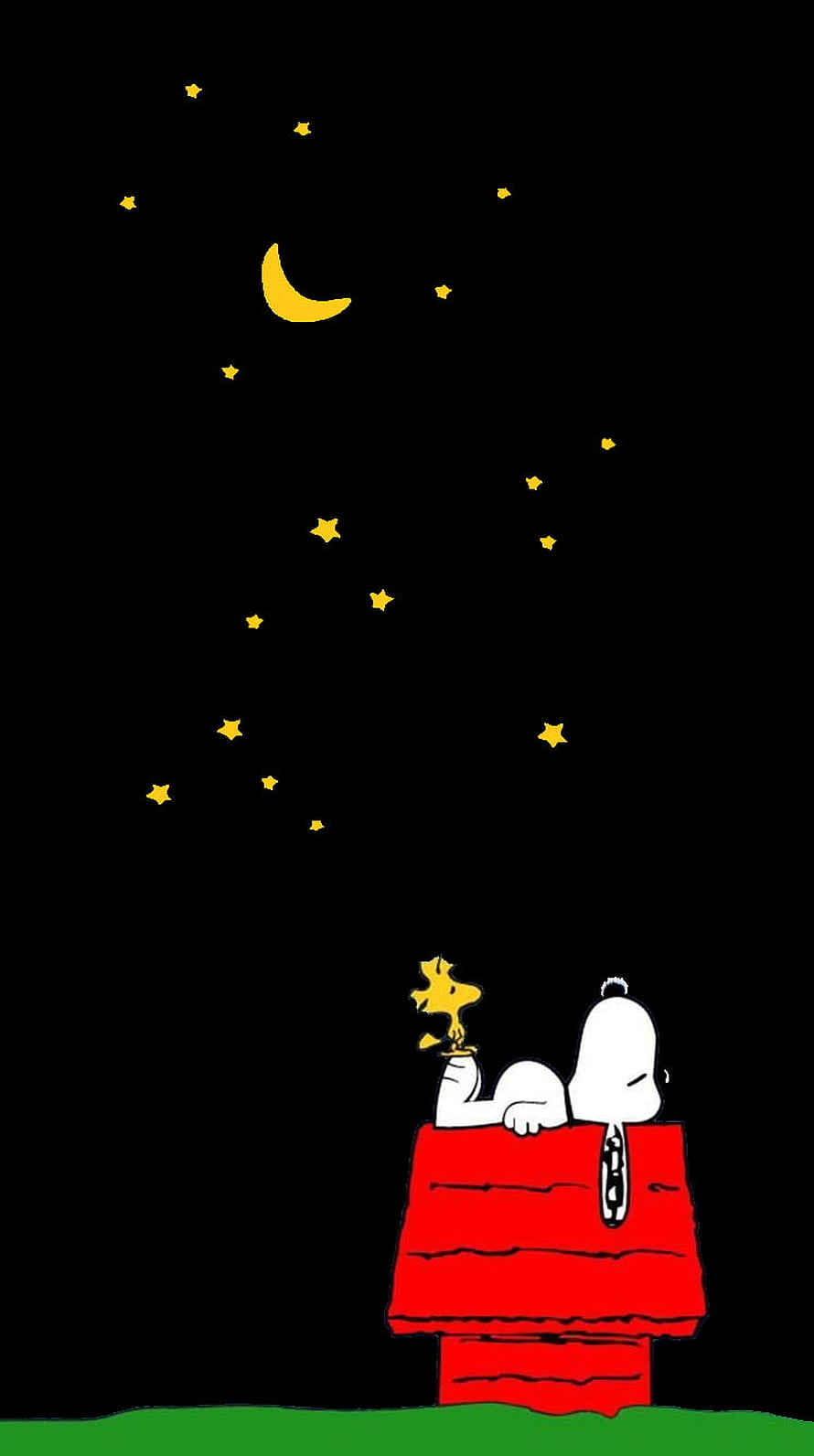 Snoopy and Woodstock on Red Doghouse Under Starry Night Sky HD phone wallpaper