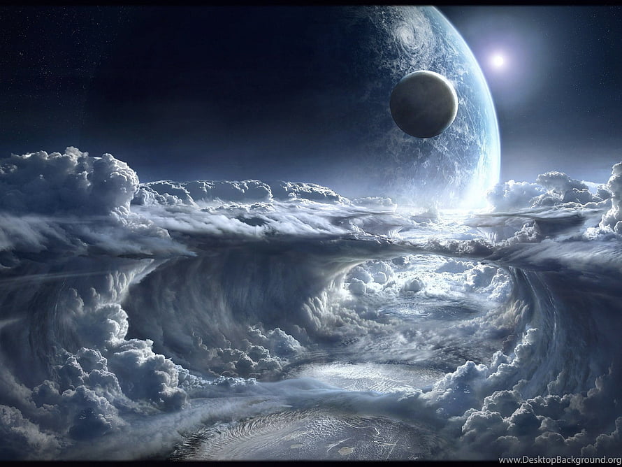 Majestic Space Landscape With Giant Planet And Swirling Cloud Vortex HD wallpaper