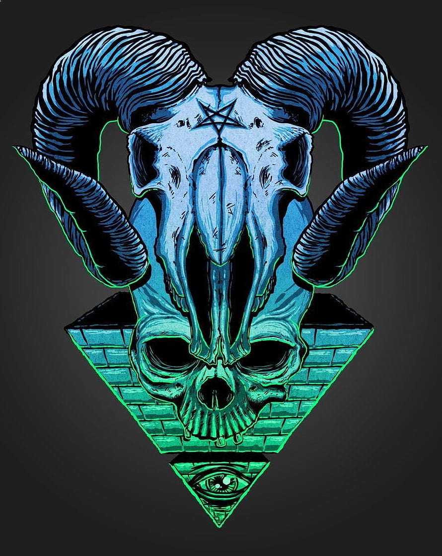 Occult Ram Skull and All-Seeing Eye Pyramid Tattoo Design HD phone wallpaper