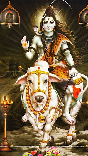 Lord Shiva Riding Nandi Bull in Traditional Indian Religious Art HD phone wallpaper
