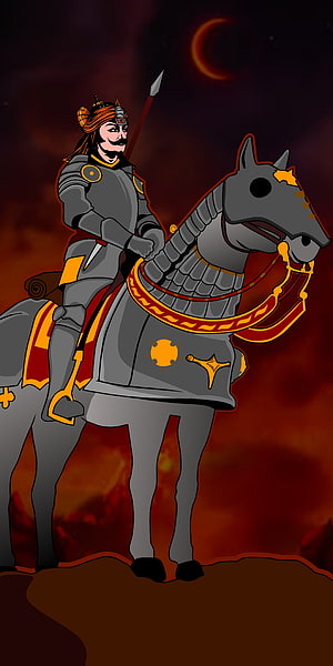 Cartoon Medieval Knight on Armored Horse with Crescent Moon Background HD phone wallpaper