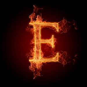 Fiery Letter E Alphabet Design With Burning Flames And Smoke On Dark Background HD phone wallpaper